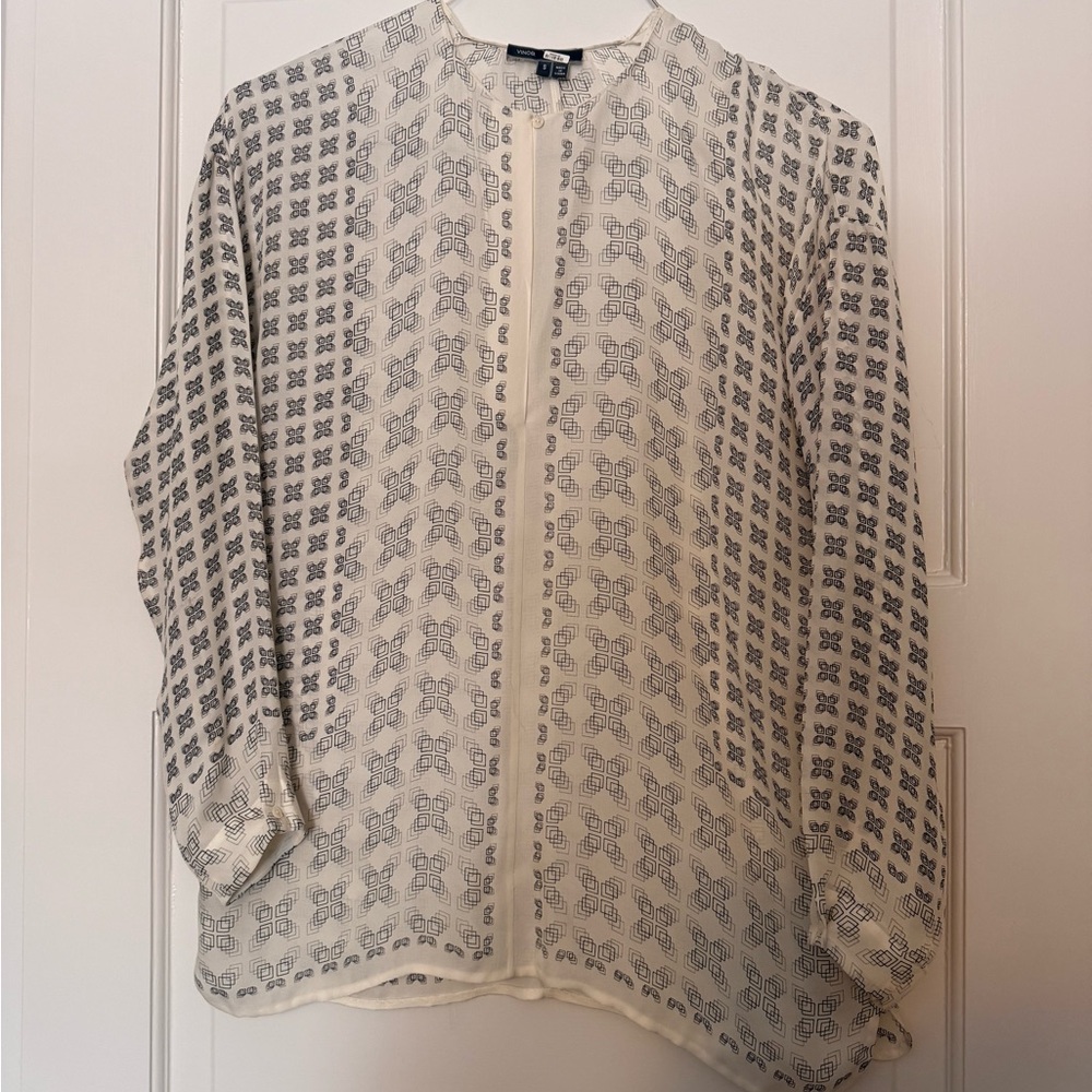 Vince Geometric Print Cream Blouse